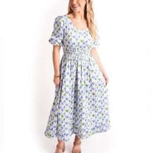 Emily McCarthy Darby Dress Maiden Trellis white with blue size medium